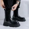 Designer Smoke Boots for Men High Top English Style Platform Shoes Male Fashion Casual Soft Leather Black Ankle Botines Hombre - Image 2