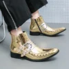 Design Rivet Golden Mens Dress Boots Luxury Genuine Leather Chelsea Boots Men Oxford Shoes Formal Wedding Shoes For Men Size 46 - Image 3