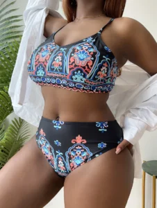 Blue Print Plus Size High Waist Bikini Swimwear Women's Swimsuit Beachwear Bathing Suits - Image 2