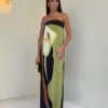 Sexy Avocado Print Strapless Dress For Women Loose Off Shoulder Contrast Color Maxi Dresses Summer Chic Ladies Holiday Robes