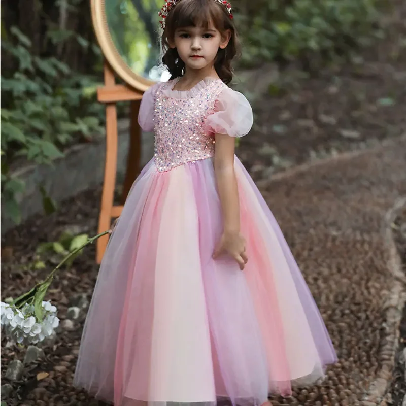 Lace Short Sleeve Girl Dresses Summer Girls Party Dress European and American Style Flower Girl Dresses for Weddings 4-14 Years