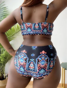 Blue Print Plus Size High Waist Bikini Swimwear Women's Swimsuit Beachwear Bathing Suits - Image 4