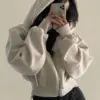 Japanese Solid Fashion Cropped Sweatshirts Vintage Grunge All Match Women's Coats Korean Chic Casual Hoodies Y2k Aesthetic Femme