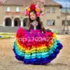 Rainbow Black Mexican Flower Girls Dresses Long Sleeve Ruffles Tiered Skirt vestido catrina nina Girls Party Gown