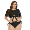 Two Pieces Swimsuit Women Plus Size 2022 Summer Short Sleeve Crop Tops 2 Pieces Set Bathing Suit Black Beach Swimwear - Image 6