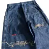 Y2k American Street Fashion Jeans for Men and Women Hip Hop Pattern Printed Hip Hop Baggy Blue Jeans Pants High Waist Wide Pants