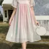 Fairy Girly Elegant Summer Long Dresses Women Chinese Style Flower Embroidery Gauze Mesh V-Neck Short Sleeve Dress Lady Clothing