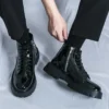 Shiny Leather Men's Boots Side Zipper Business New Style Comfortable High Top Mens Casual Shoes Classic Design Thick Soled Shoes - Image 2