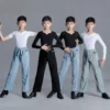 Set Boys Latin Dance T Shirt Pants Ballroom Costume Kids Latin Costume Professional Gymnastics Pratice Dance Costume Competition - Image 5