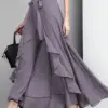 2023 Autumn Women Palazzo Pants Causal Ruffle Drawstring Trouser Elegant High Waist Irregular Loose Pure Color Female Pant Skirt