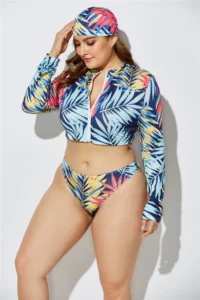 Three Pieces Women's Swimwear 2022 Fashion Zipper Stand Collar Long Sleeve Tie Dye Print Swimsuits Plus Size Brazilian Bikini - Image 6