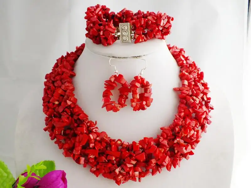 hot sale !!! elegant necklace earring bracelet coral jewelry set for party/wedding 18"