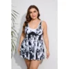 Swimsuit Women Large Sizes White and Black Floral Print High Waist Plus Size Tankini Two Pices Oversize Swimwear Dress - Image 2