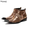 Retro British Men Chelsea Ankle Boots Metal Pointed Toe Side Zipper Low Heel High Top Black Brown Party Boots Shoes For Men - Image 6