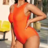 Plus Size Bathing Suit Women 2022 Korean Fashion High Cut One Piece Swimsuit Solid Hole High Waist Sexy Swimwear - Image 4