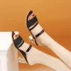 2023 New Fashion Gold Women Shoes Slippers Sliver Summer High Heels Low Block Square Middle Heel Shoe Fashion Female Sandals - Image 4