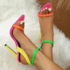 Liyke Mixed Colors Women Sexy Stiletto Sandals Cozy Leather Pointed Toe Buckle Strap High Heels Summer Party Prom Shoes Size 42 - Image 2