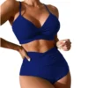 New Solid Color Split Swimsuit Gather Sexy High Waist Beach Women's Bikini - Image 6
