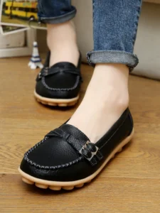 Spring Autumn New Work Shoes Oxford Soft Sole Flats Women's Casual Belt Buckle Women Peas Shoes Comfort Plus Size Women Loafers - Image 3