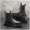 Luxury Design Mens Platform Chelsea Boots Thick Bottom Split Leather Ankle Boots Male Footwear Round Toe Short Martins Boots - Image 6