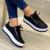 Woman Shoes Casual Sneakers for Women Round Toe Platform Shoes Lace Up Tennis Female Vulcanized Shoes Solid Color Ladies Loafers - Image 2