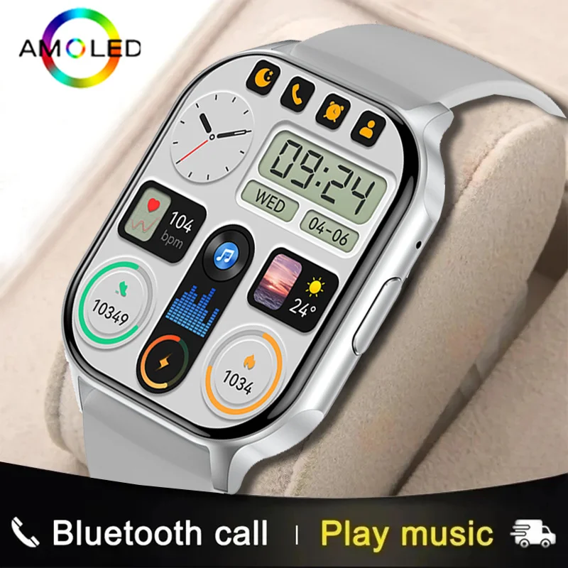 HK26 Smart Watch Men Women 2.04inch AMOLED Screen Bluetooth Call Music NFC AI Voice Custom Dial Sport Fitness Tracker Smartwatch