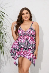 3XL 4XL 5XL Plus Size Swimwear Woman 2023 Floral Print Strap Irregular Beach Bikini Dress Two Pieces Tankini Large Size Swimsuit - Image 6