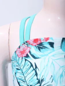 Kids Girls 3 Pcs Sun Protection Swimsuit Set Long Sleeve Front Zipper Coat with Tropical Print Tank Tops Shorts Tankini Outfit - Image 5