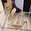 Golden Shoes Fashion Rhinestones Peep Toe Ladies High Heels Crystal Shoes Gladiator Sandals Women Thin Heels Female Footwear - Image 3