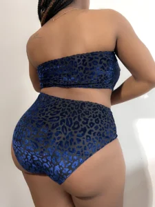 Plus Size Leopard Velvet Bandeau High Waist Bikini Swimwear Women's Swimsuit Beachwear Bathing Suits - Image 5