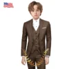 Light Gray Boys Suit 2-16 Years Old Slim Fit Jacket Pants Vest 3 Piece Set Formal Party Outfit Wedding Kids Tuxedo - Image 3