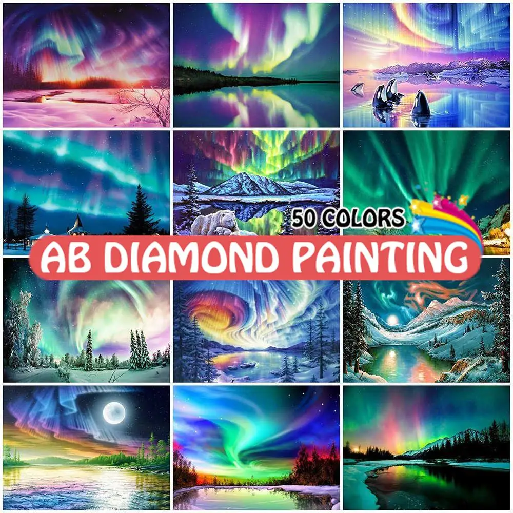 AB Diamond Painting 50 Colors 5D DIY Aurora Embroidery Full Drill Landscape Cross Stitch Kit Handwork Home Decor Crafts