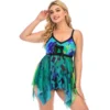 Plus Size Swimwear Retro Print Irregular Beach Dress Two Pieces Swimsuit 2022 New Large Size Tankini Bathing Suit - Image 5