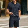 Casual Pocket Short Sleeve Polo Shirt And Shorts Men Two Piece Sets Summer Fashion Solid Color Slim Outfits Mens Leisure Suits - Image 5
