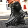 Punk Style Men's White Boots Leather Pocket Design Men Platform Boots Comfortable Lace-up Men Black Ankle Boots Botines Hombre - Image 6