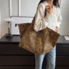 Oversized Leopard Prints Shoulder Bags For Women Deformable Canvas Large Capacity Shopping Totes 2023 Winter New Luxury Handbags - Image 3