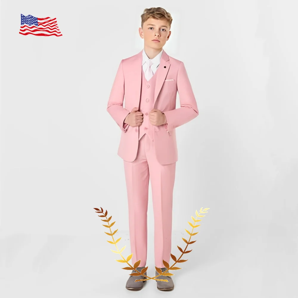 Pink Boy Suit 3 Piece Suit for Kids 2-16 Years Old Boys Wedding Tuxedo Party Outfit Formal Blazer for Child