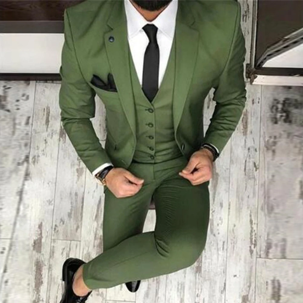 2024 Latest Coat Pant Designs Green Men Suit Slim Fit 3 Piece Tuxedo Groom Style Suits Custom Prom Party Blazer Terno