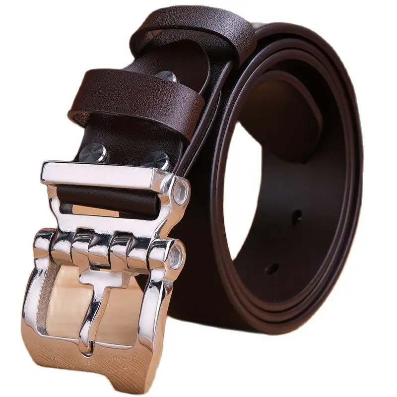 stainless steel buckle strap mens belts luxury full grain cowhide 100% genuine leather formal business real 105 cm 140 150 160
