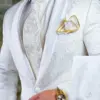 Groomsmen White Pattern Groom Tuxedos Shawl Satin Lapel Men Suits 2 Pieces Wedding Bridegroom ( Jacket Pants Tie )
