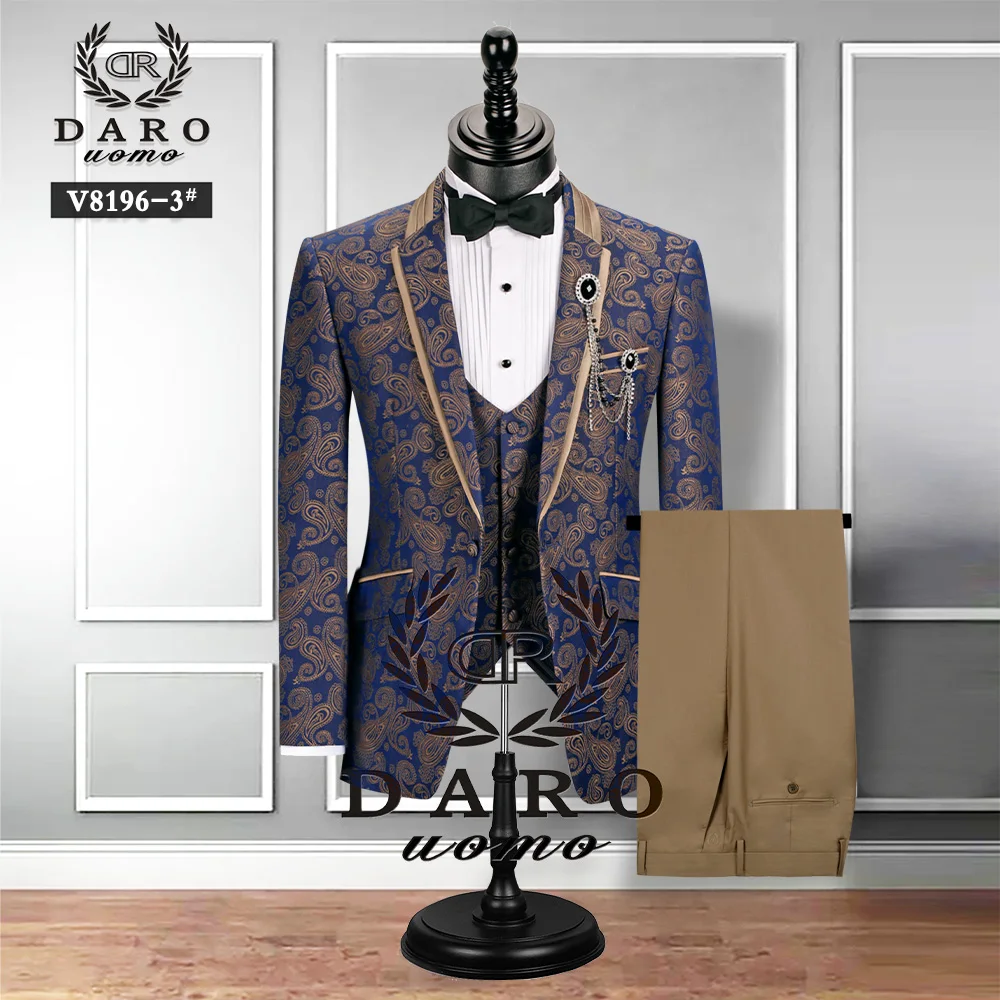 2023 DR DARO UOMO Men Suits Slim Fit Bridegroom Wedding Tuxedo 3 Piece Black Gold White Royalblue DRV8196