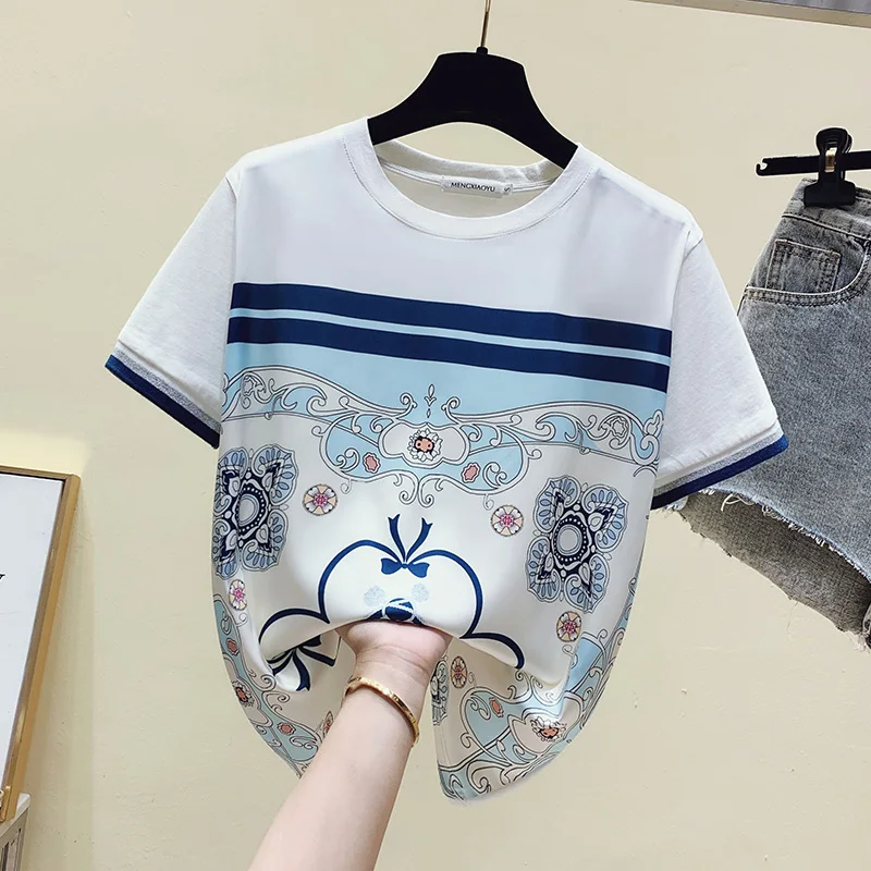 Vintage Print T Shirt Women Short Sleeve O-Neck Graphic T Shirts Summer Tops 2024 Korean Fashion Tee Shirt Femme