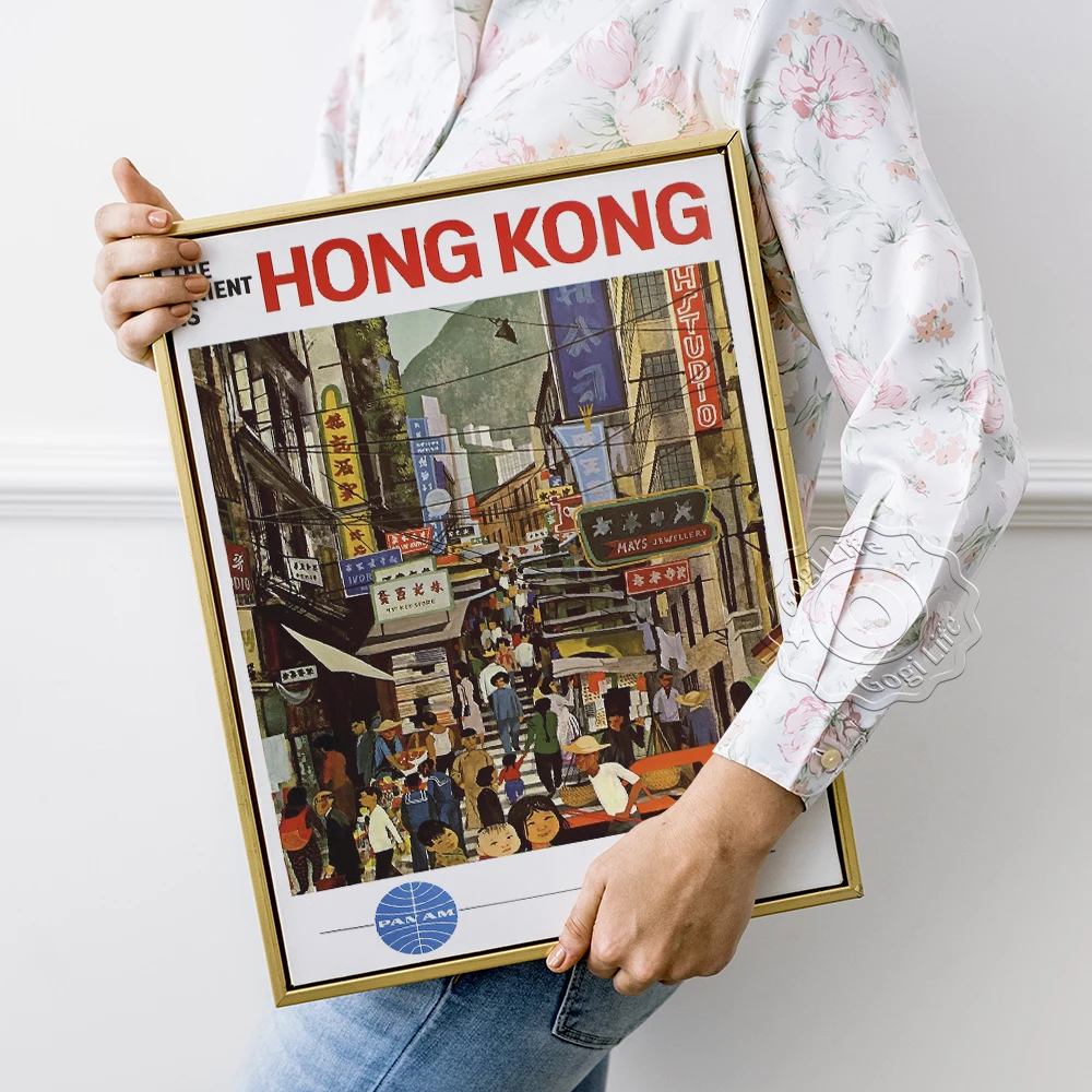 Pan American World Airways Aircraft Travel Vintage Poster, The Orient Is Hong Kong Propaganda Prints, China Scenery Wall Decor