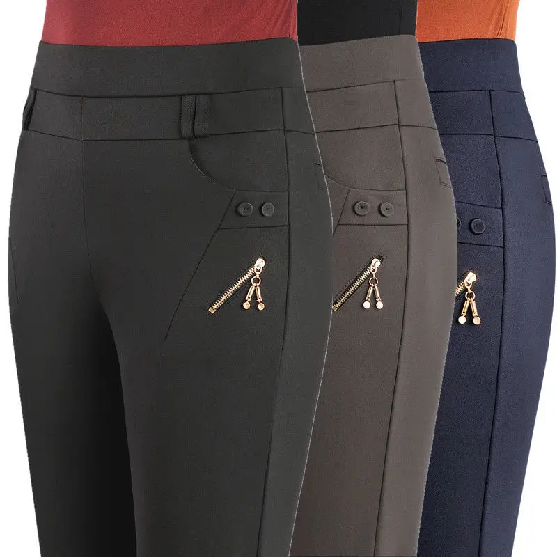 Pants Women 2023 New Spring Autumn High Waist Stretch Casual Pants Large Size Women Trousers Middle Age Summer Straight Pants