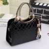 Patent leather lattice Pearl pendant women's handbags European and American fashion designer shoulder bags hard women bag - Image 5