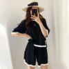 Korean Style Tracksuit Knitted Suit Summer Short Trouser short Sleeve O-neck Pullover Shirt Fashion Shorts Suit Women Tracksuits - Image 5