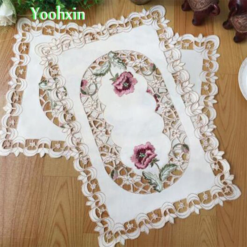 Luxury Satin Embroidery Table Place Mat Dining Coffee Pad Cloth Pan Dish Placemat Christmas Doily Cup Mug Drink Coaster Kitchen