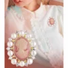 Victorian Embossed Beauty Head Pearl Pink Brooch Corsage Female Jacket Pin Cardigan Buckle Retro Accessories - Image 2
