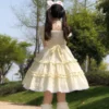 Japanese Sweety Lolita Style Soft Girly Party Dress Kawaii Square Collar Lace Ruffles Cute Puff Sleeve Folds Dresses For Female - Image 2