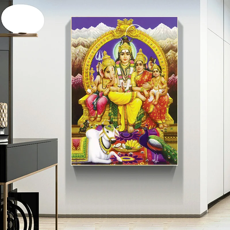 Hindu God Figure Canvas Painting Shiva Parvati Ganesha Indian Art Religious Poster Cuadros Print Wall Picture for Living Room
